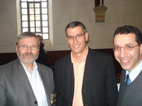 left to right, educators Bryson Arthur (Nazareth Seminary), Erez Soref (ICB), Yohanna Katanacho (Galilee Bible, Bethlehem Bible colleges) at the kickoff event.