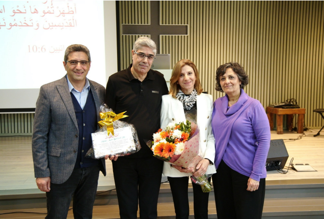 Brother Monther Naum and his wife alongside Ehab Jabour, the Chairman of ABC, as well as Daad Odeh, the Family Ministry Coordinator